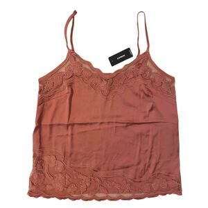 Express Satin Camisole NWT Size M Terracotta Lace Trim Adjustable Layering Silky